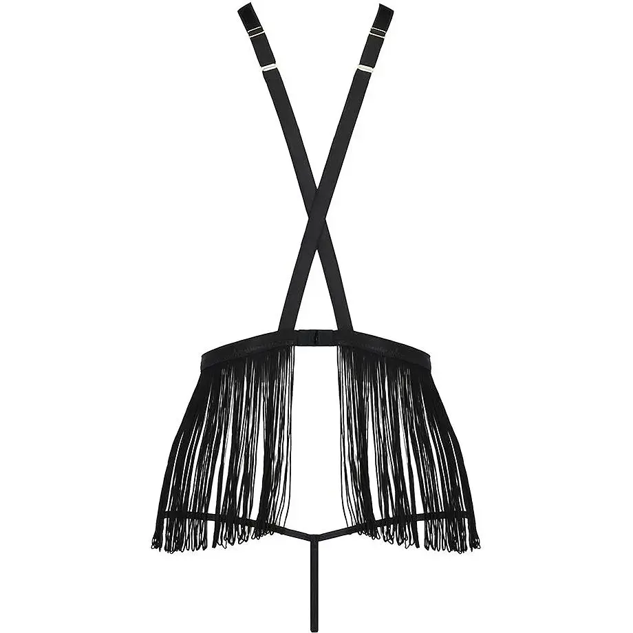 Комплект білизни Passion Exclusive INDRA SET OpenBra Black XXL/XXXL: стрінги, портупея з бахромою - фото 6