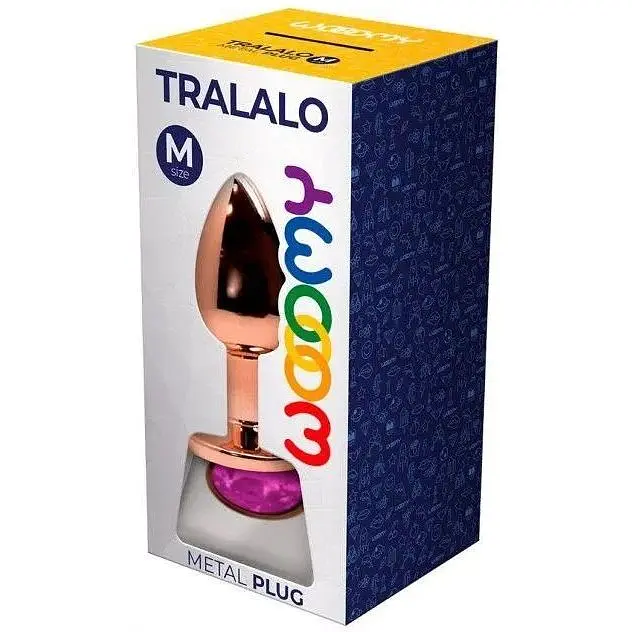 Металева анальна пробка Wooomy Tralalo Rose Gold Plug Magenta M діаметр 3.4 см довжина 8 см - фото 2