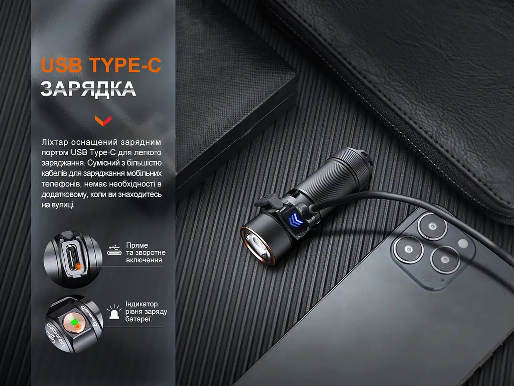 Ручний міні ліхтарик Fenix E18R V2.0 1200лм USB Type-C (Чорний) - фото 5