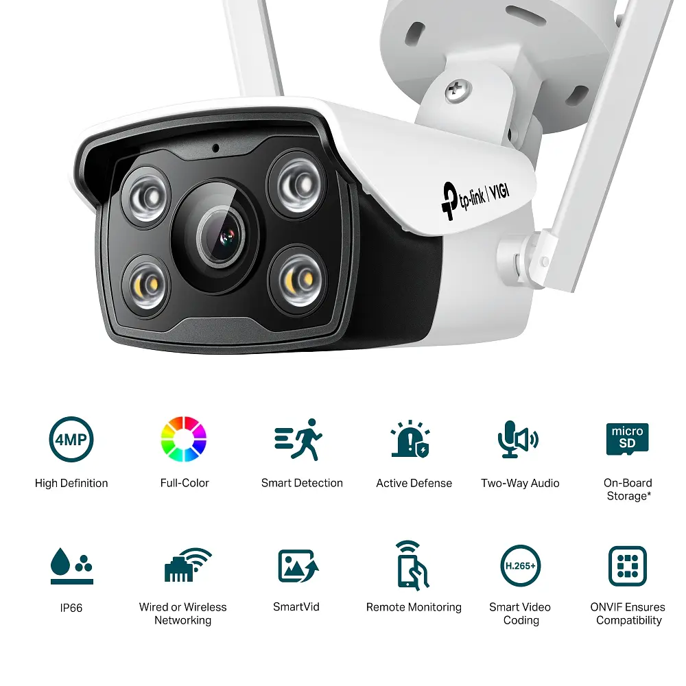 IP-камера VIGI С340-W-4, PoE, 4Мп, 4 мм, Wi-Fi, H265+, IP66, Bullet, цветное ночное видение, TP-Link teh0015969 - фото 5