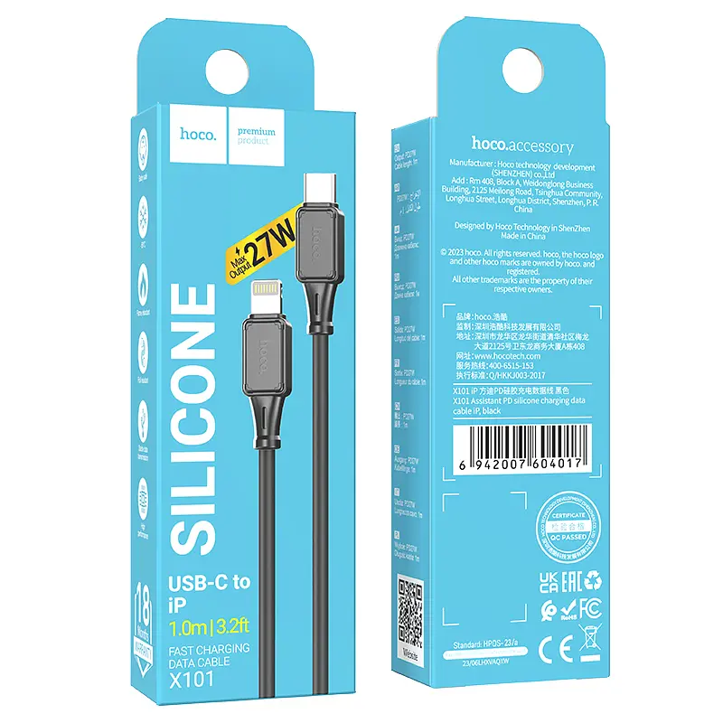 Кабель Hoco X101 Assistant PD silicone charging data cable iP Black - фото 2