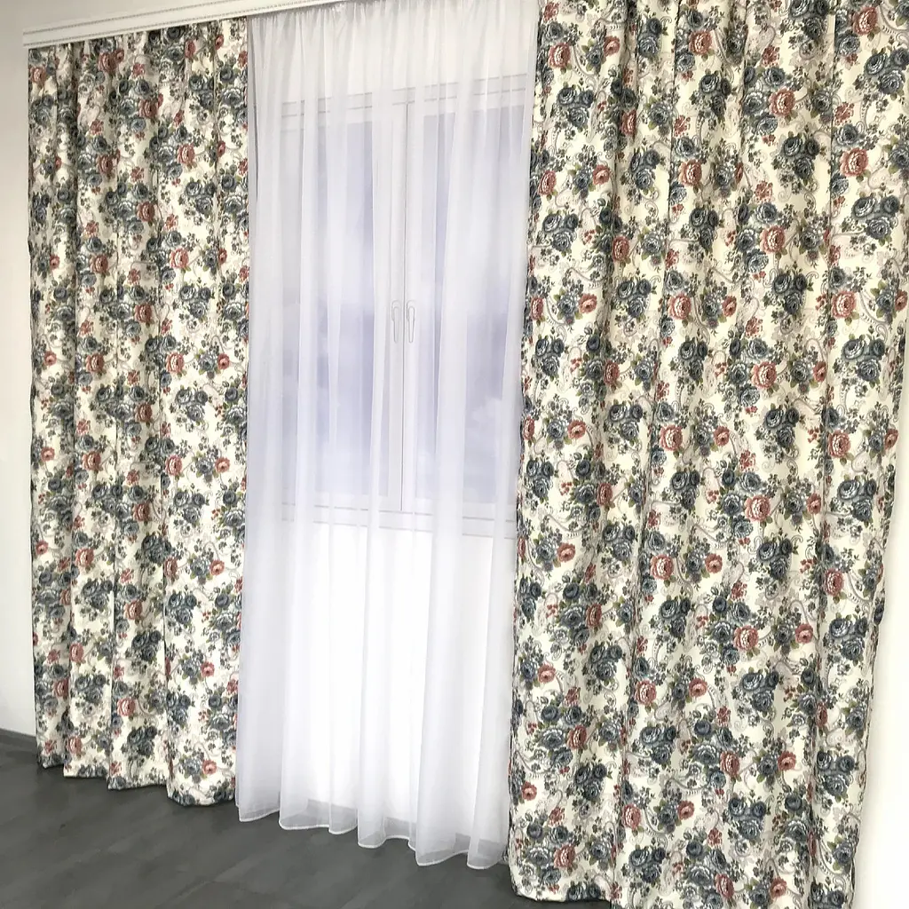 Атласні штори в стилі прованс з синіми квітами 2шт 150х270 ALBO pbe0052943 - фото 5