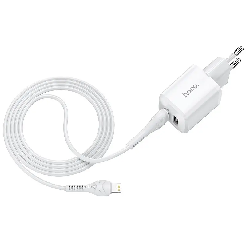 Адаптер мережевий HOCO Lightning Cable Briar dual port charger set N8 2 порти USB 2.4A білий - фото 2