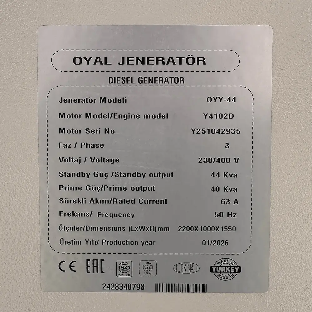 Дизельний генератор OYAL OYY-44 YANG DONG Y4102D 44KVA/35.2KW, Альтернатор OYL184J, витрата 75% навантаження - 6,8 літрів/год, 230/400 В, 50 Гц (AVR+ATS) 2200*900*1350 мм, 890 кг, 125 л - фото 2
