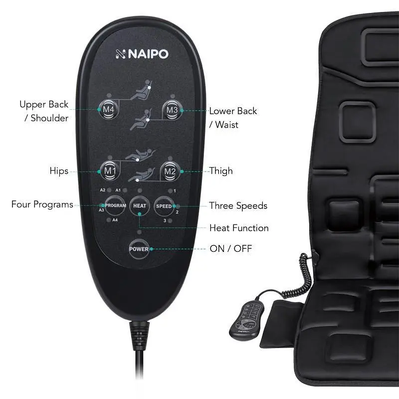 Массажная накидка на кресло NAIPO Portable Seat Cushion with Vibration and Heat с подогревом и вибрацией (MGC-168) - фото 5