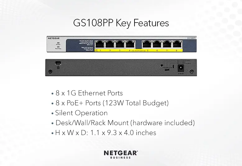 Коммутатор GS108PP 8xGE PoE, 123Вт, Неуправляемый NETGEAR teh0018184 - фото 4