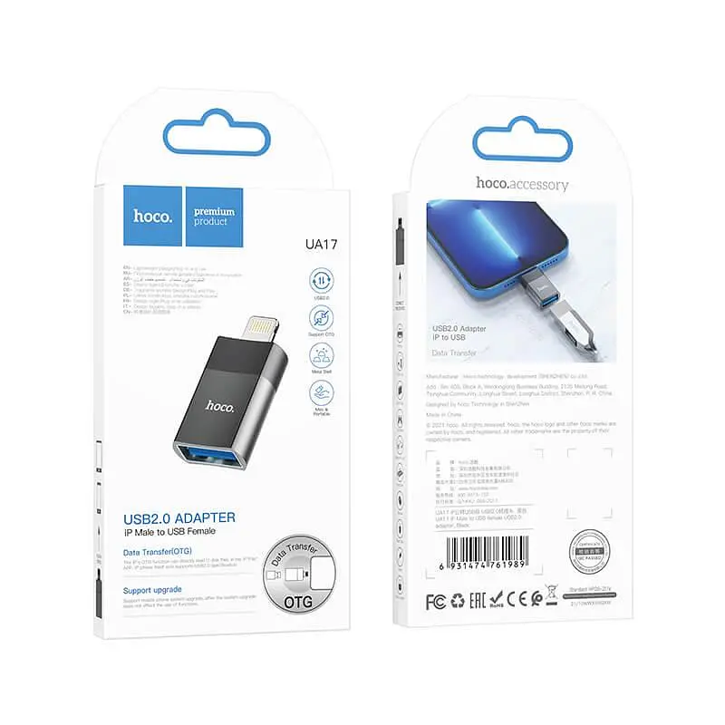 Перехідник Hoco Lightning to USB Female adapter UA17 2A, USB2.0 OTG - фото 2