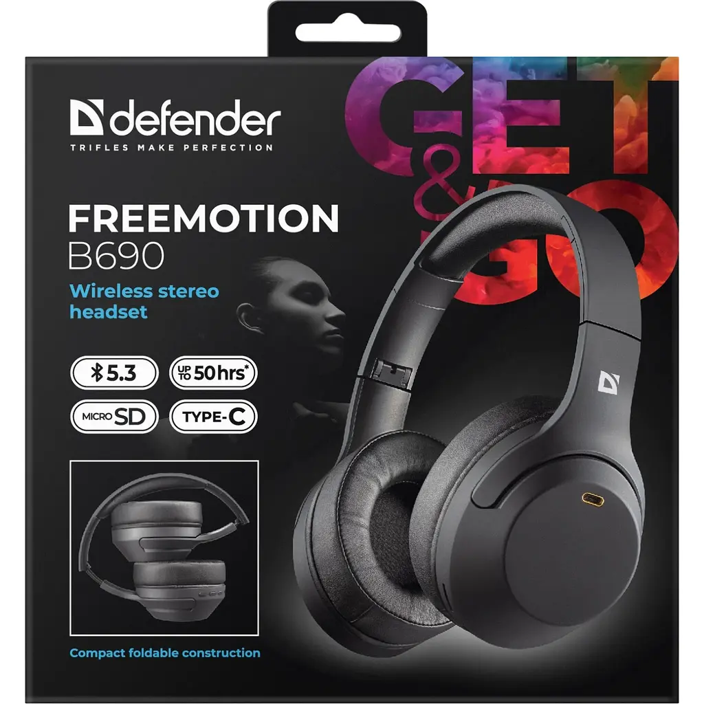 Навушники бездротові Defender FreeMotion B690, Bluetooth+3,5мм, Чорний - фото 7