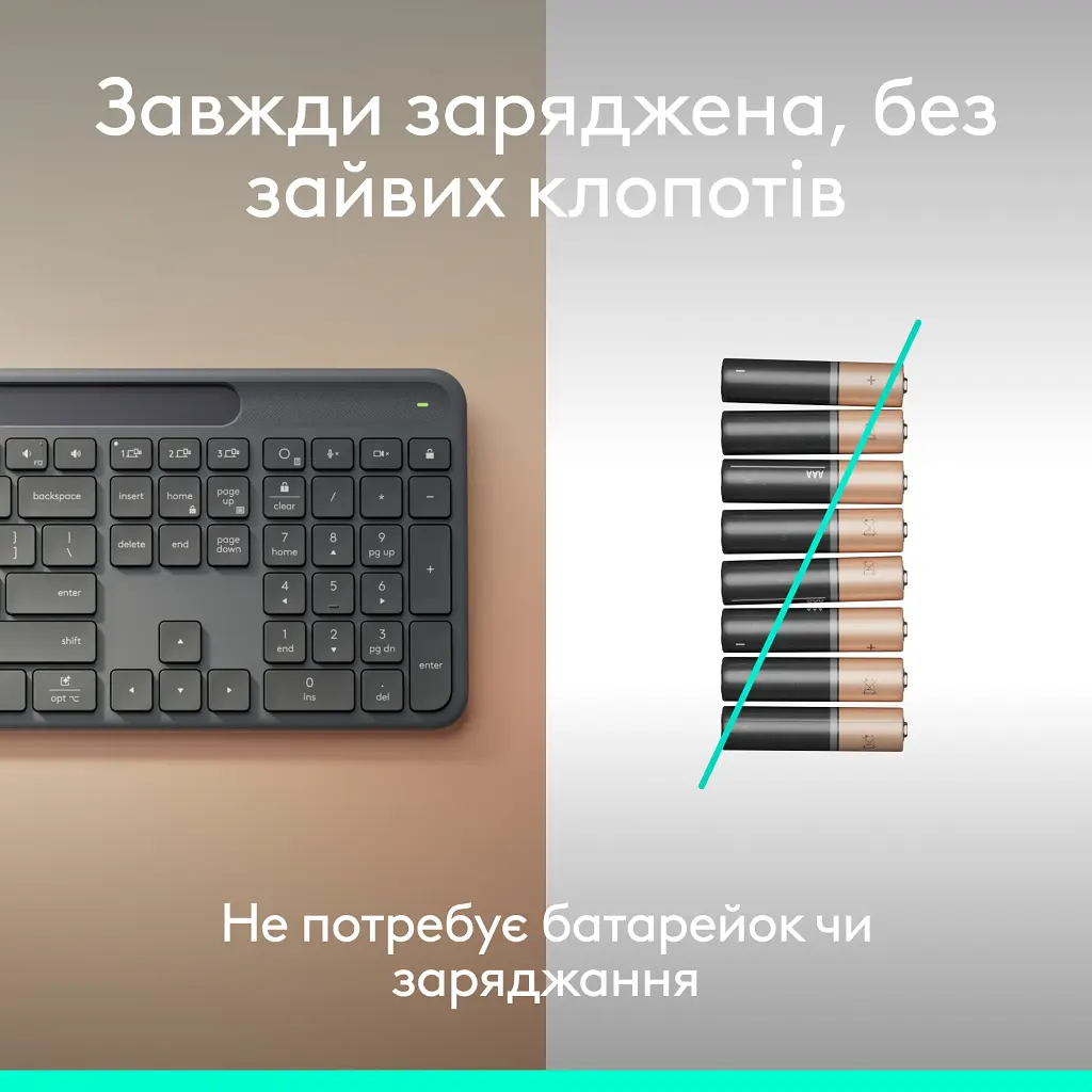 Клавіатура Logitech Slim Solar+ for Business Wireless/Bluetooth Graphite (920-013779) - фото 4