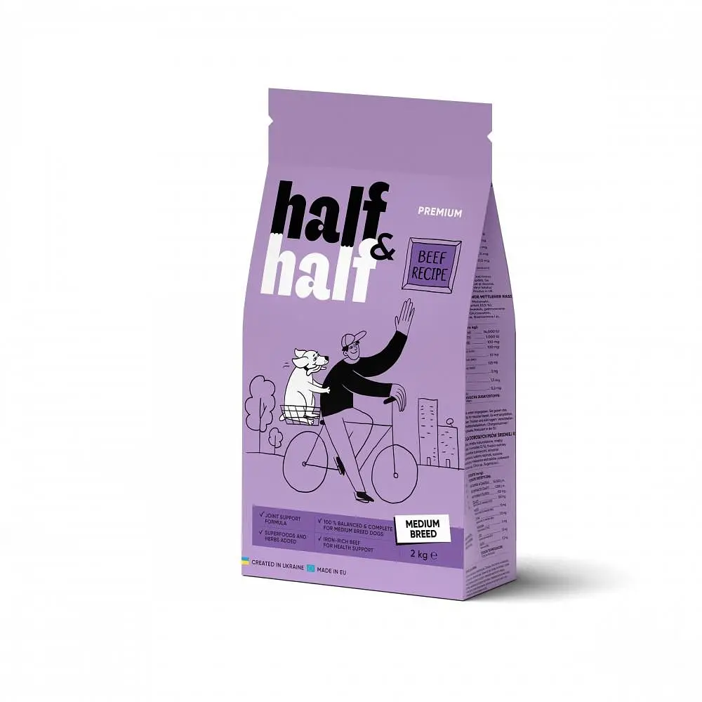 Сухий корм Half&Half Халф Халф для дорослих собак середніх порід, з яловичиною, 2 кг (арт.20741)