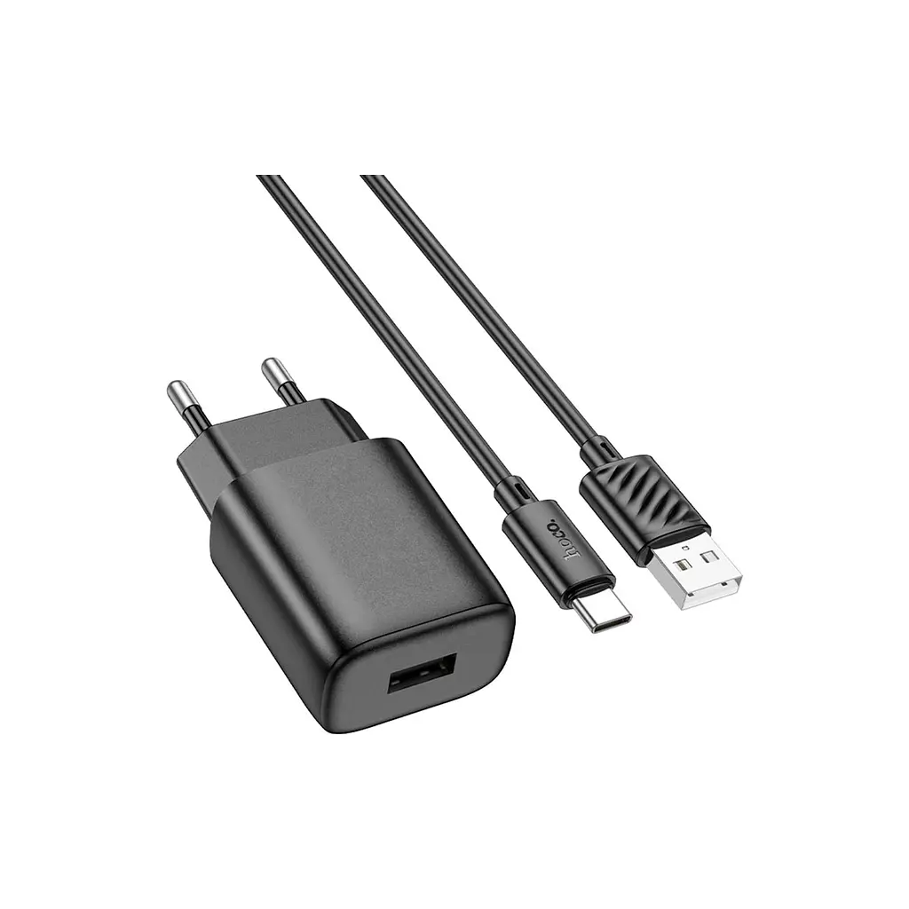 Зарядний пристрій HOCO C134A USB + кабель USB-A — USB-C 2.4 А чорний (6942007621359)