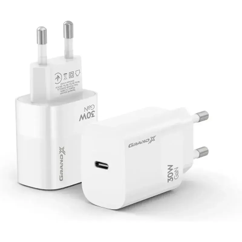 Зарядний пристрій Grand-X GaN USB-C 30W QC3.0 white (CH-390W) - фото 4