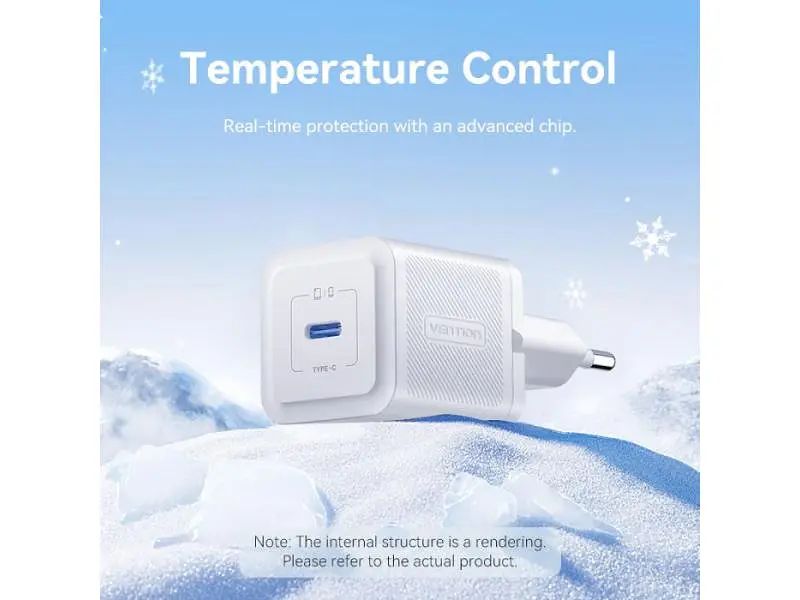 Мережевий зарядний пристрій Vention GaN Charger PD3.0, QC3.0 20 W Type-C cable White (TZ-FEPW0-EU-01) - фото 4
