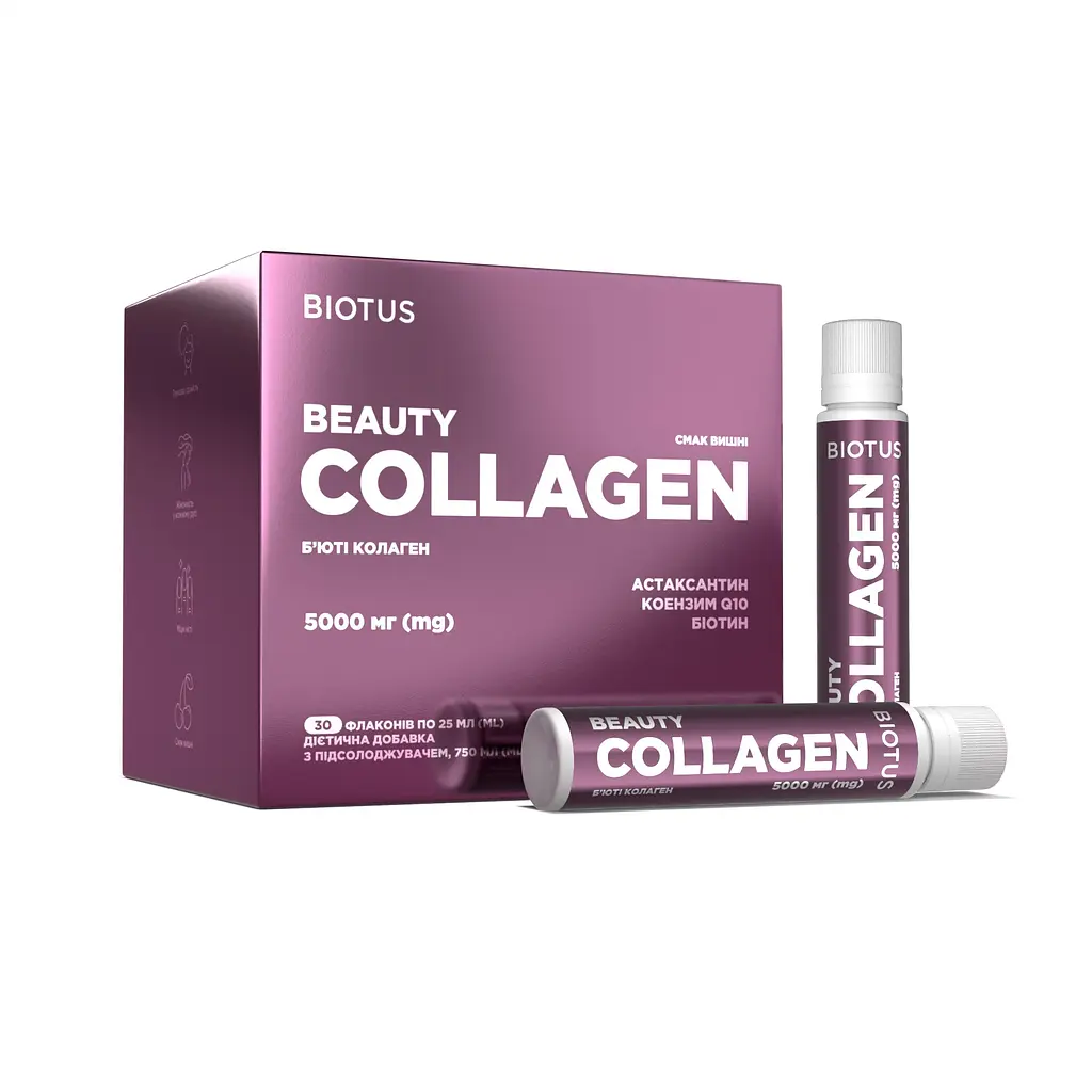 Бьюті колаген, Beauty Collagen, 5000 мг, смак вишні, 30 флаконів (кожен по 25 мл) Biotus vit0003361