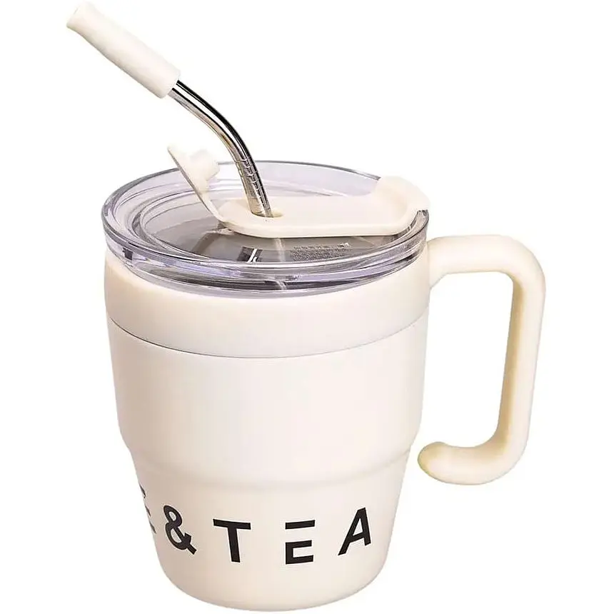 Термочашка Coffee &amp; Tea 480 мл з трубочкою і подвійним відкриванням, білий Yiwu HP-14-23BE - фото 2