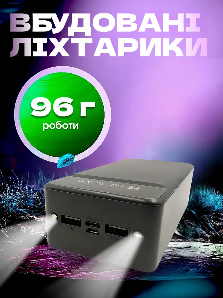 Power Bank 40000 мА-год 5V2A з LED дисплеєм, що відображає рівень заряду і ліхтариком, для швидкої зарядки смартфонів, Чорний - фото 3
