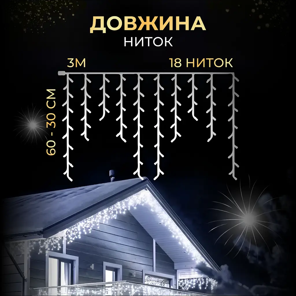 Гірлянда GarlandoPro Бахрома вулична 90 LED 3 м від мережі, білий (3МWW) - фото 3