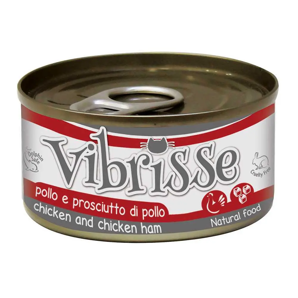 Вологий корм для котів Vibrisse курка та шинка, банка 70 г