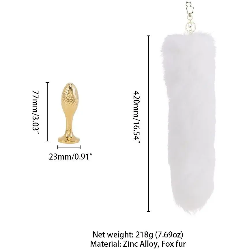 Металева анальна пробка Лисячий хвіст Lockink Sevanda White Fox-Tail Anal Pear-shape Plug - фото 7