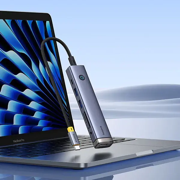 USB-хаб Baseus UltraJoy Series 7-Port HUB AIR Space Grey (Type-C to HDMI4K@60Hz*1+USB3.0*2+PD*1+SD/TF3.0*1+3.5mm*1) (B00052803811-02) - фото 8