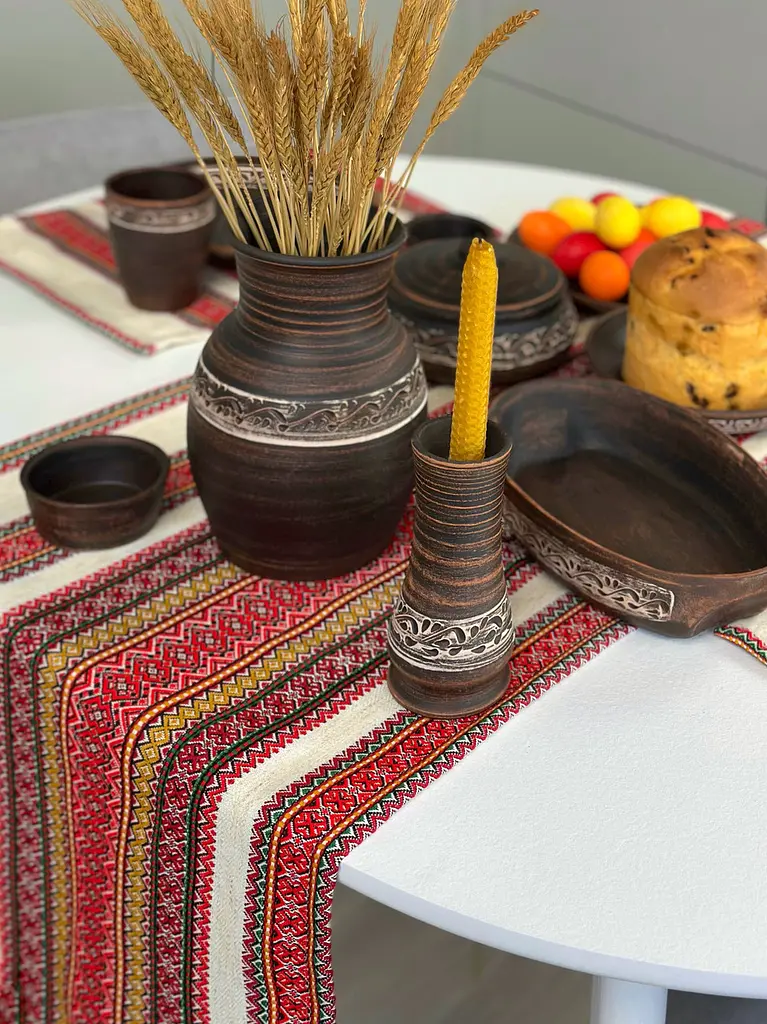 Пасхальний столовий сервіз керамічного (глиняного) посуду на 6 осіб Ангоб - фото 2