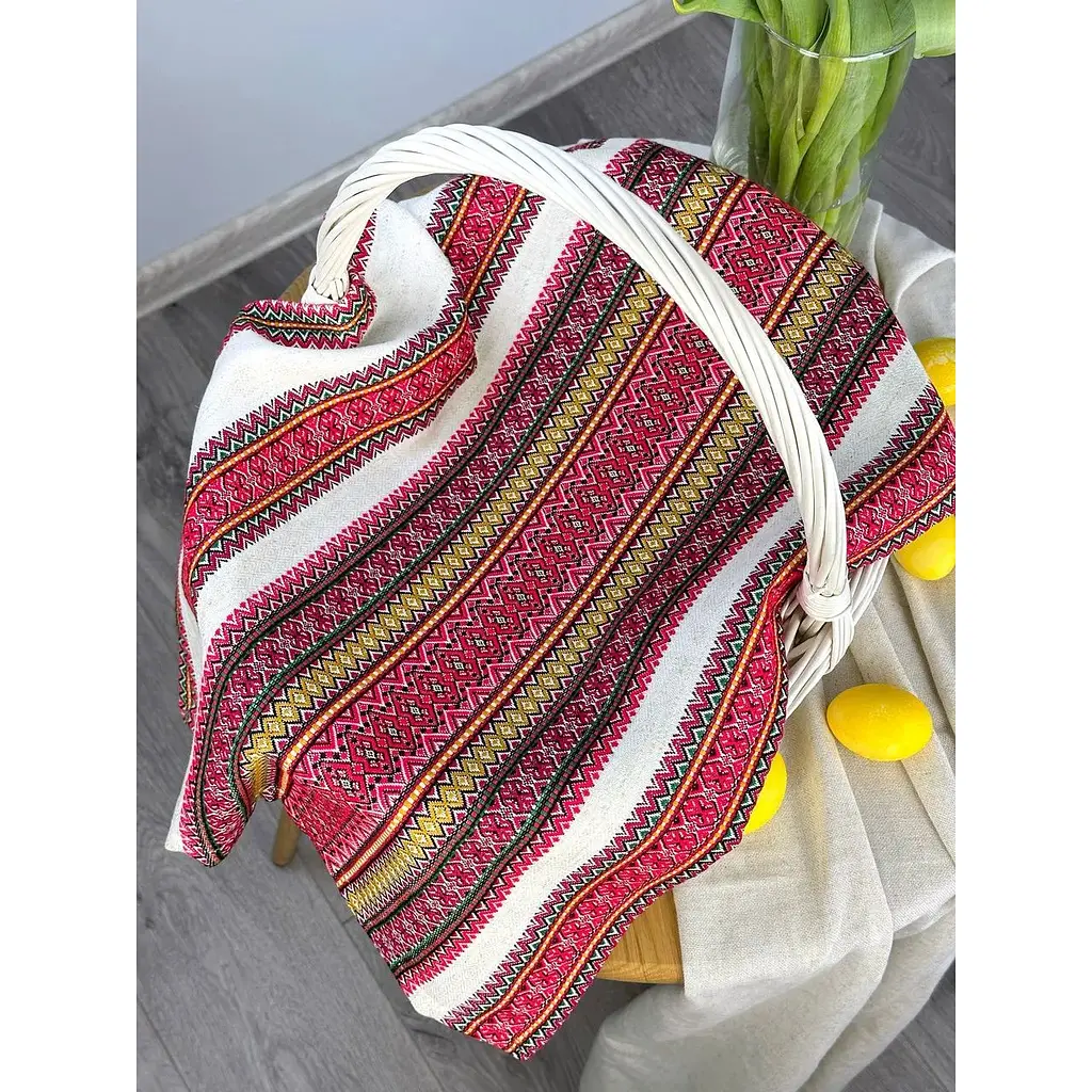 Пасхальное полотенце льняное для корзины Грация 70х45 см Красный - фото 5