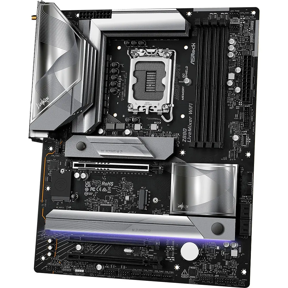 Материнська плата ASRock Z890 LIVEMIXER WIFI (1851/Z890, 4*DDR5, 2*PCIex16, HDMI/TB4, 4xSATA, 4xM.2, 2.5Glan, 7.1ch - фото 2