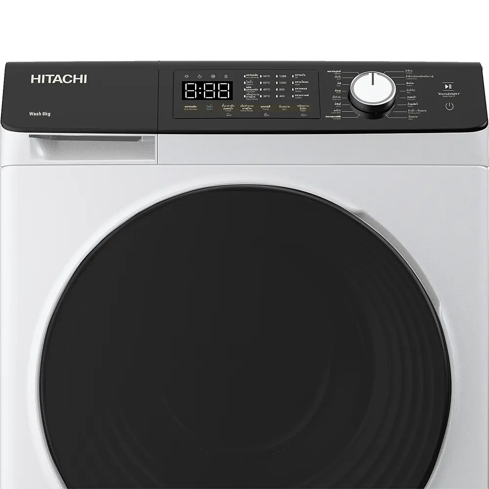 Hitachi Пральна машина фронтальна, 8кг, 1400, A+++, 60см, дисплей, пара, інвертор, люк чорний, білий - фото 5