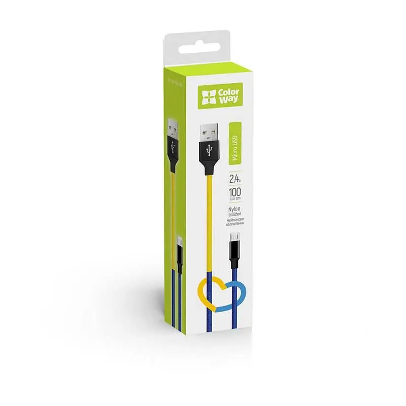 Кабель ColorWay USB - micro USB (M/M), 2.4 А, 1 м, Blue/Yellow (CW-CBUM052-BLY) - фото 3