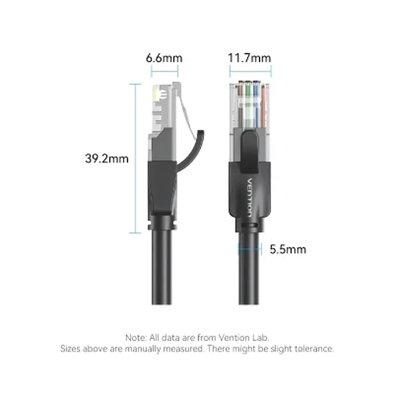 Патч-корд 8м, UTP cat 6 RJ-45 black Vention (IBEBK) - фото 2