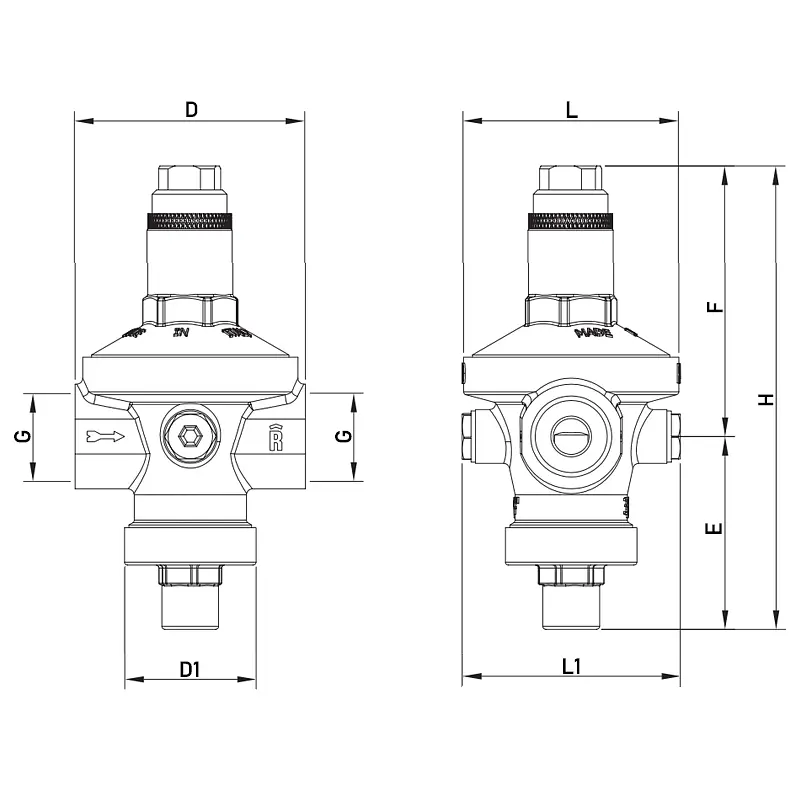 Редуктор тиску Roho R1203-050 - 1/2" ВВ, PN16 (1,5-7 бар) мембранний RO0147 - фото 2