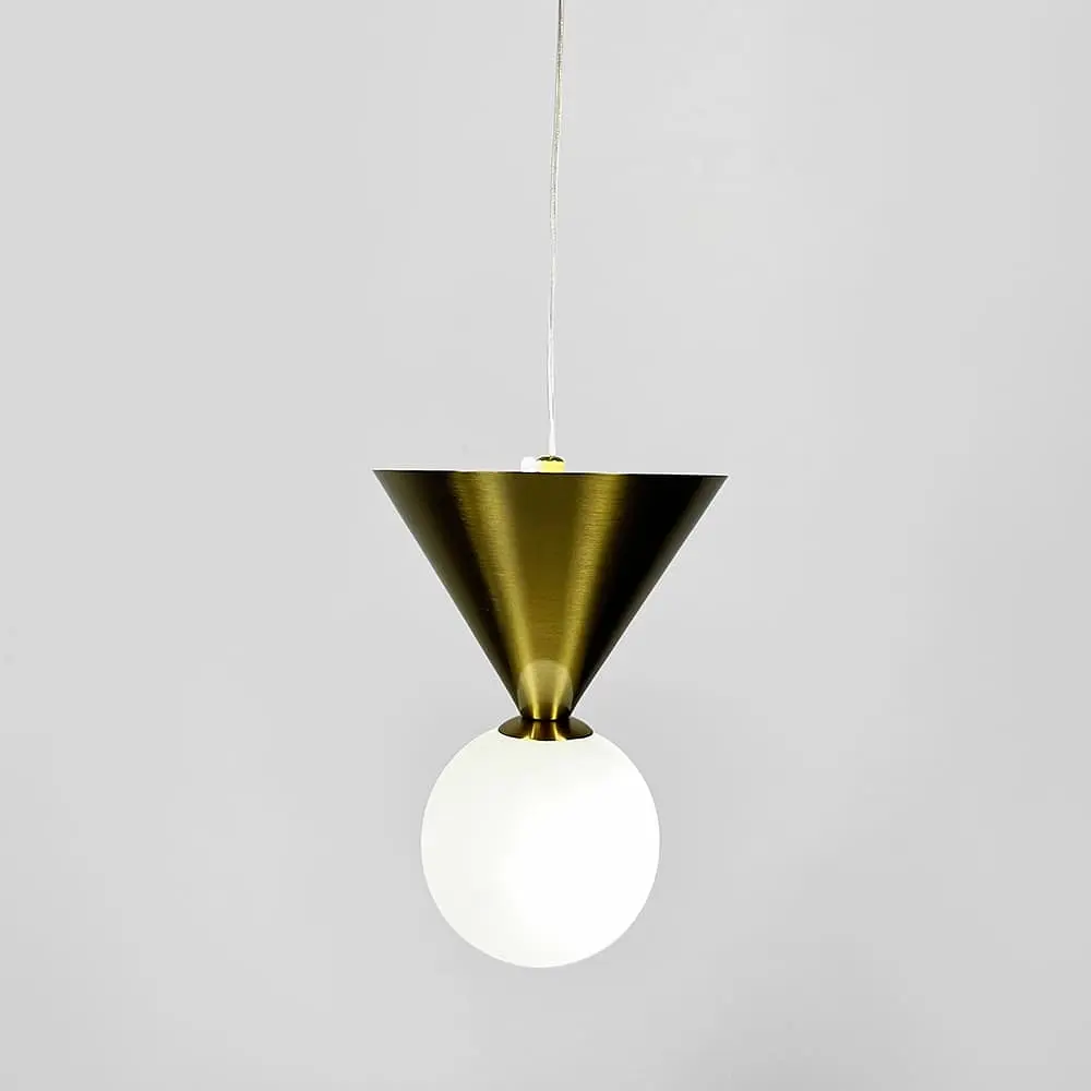 Латунний підвісний світильник із конусним дизайном та білим плафоном | Line F | Арт. MJ350/1 AB - фото 5