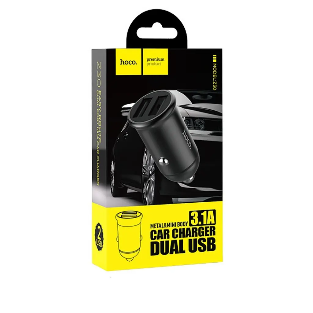 Автомобільний зарядний пристрій Hoco Z30 Easy route dual port mini car charger 2USB 3.1A Чорний - фото 2