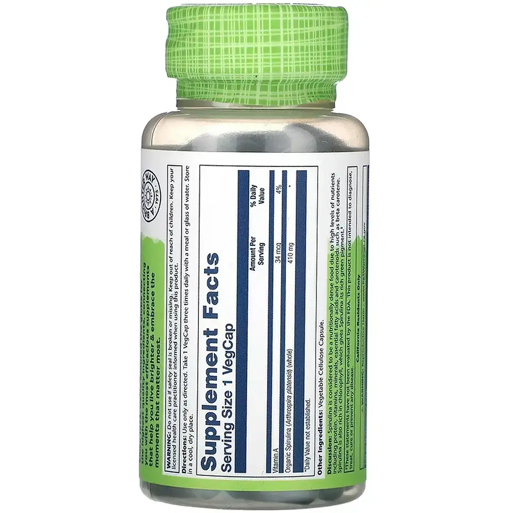 Спіруліна Solaray Spirulina Algae 410 мг 100 веганських капсул - фото 2