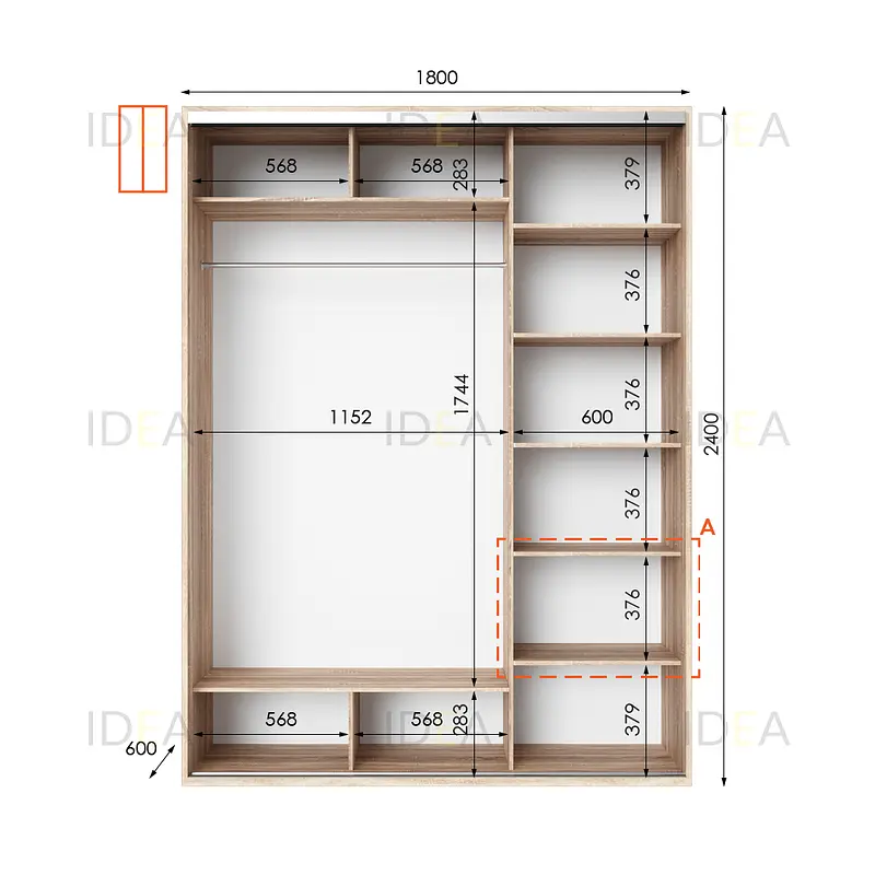 Шафа-купе Idea серія 1 180 x 60 x 240 см Дуб сонома Дзеркало - фото 2