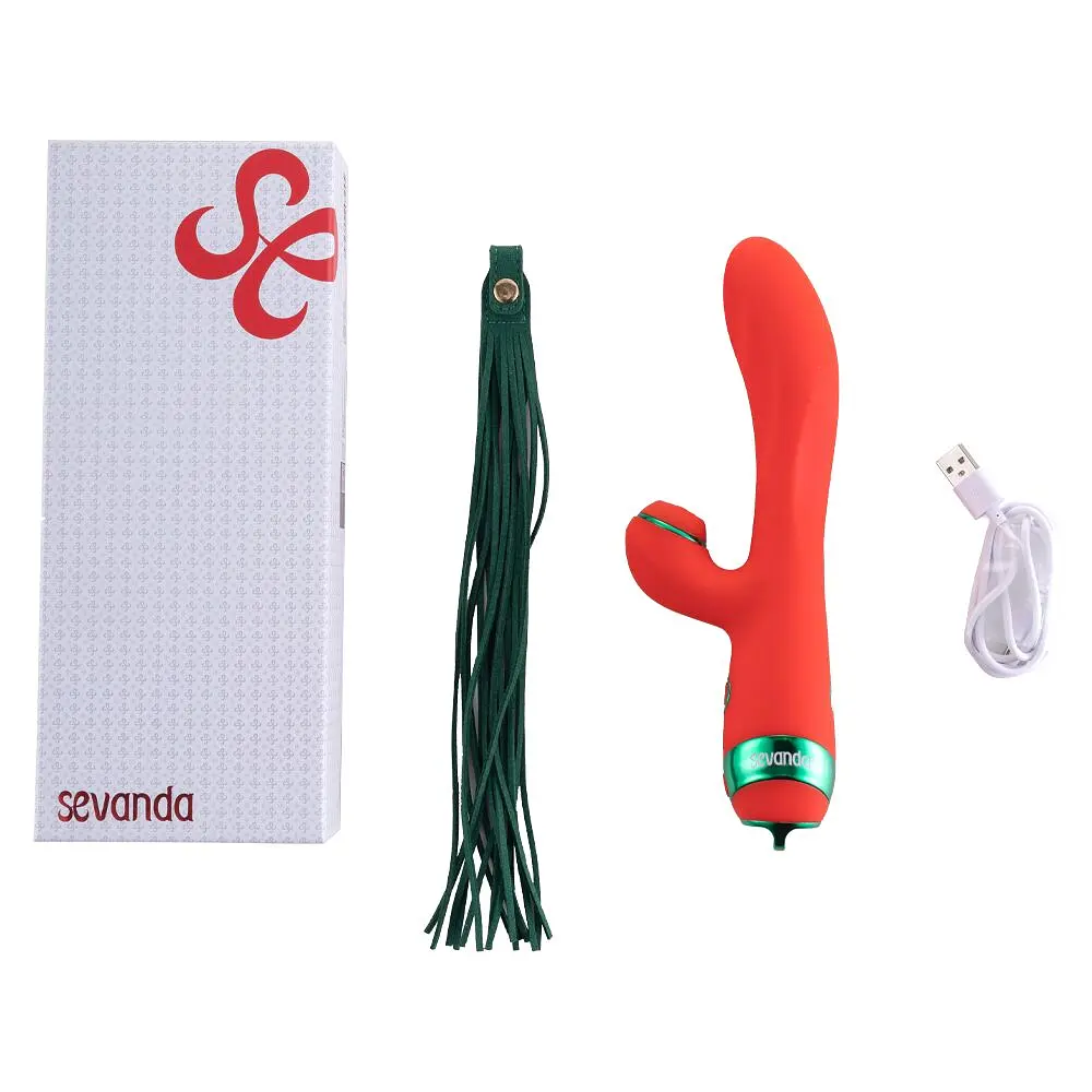 Вібратор-кролик з пульсацією та флогером LOCKINK SEVANDA Whip Vibrating Massage Wand, червоно-зелений - фото 9