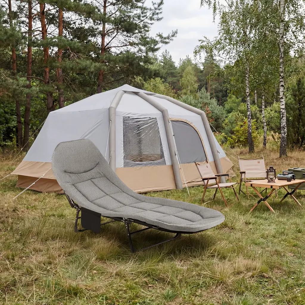 Шезлонг-ліжко туристичне Outtec Sun Zen розкладне м'яке з матрацом сірий - фото 5