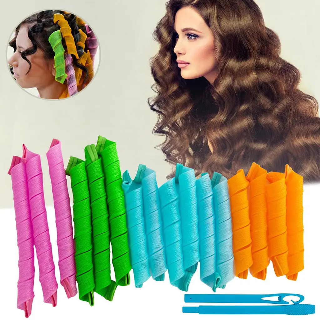 Бігуді спіральні м'які Hair Wavz 16 штук, різнокольорові, з гачком 48 см і 36 см - фото 2