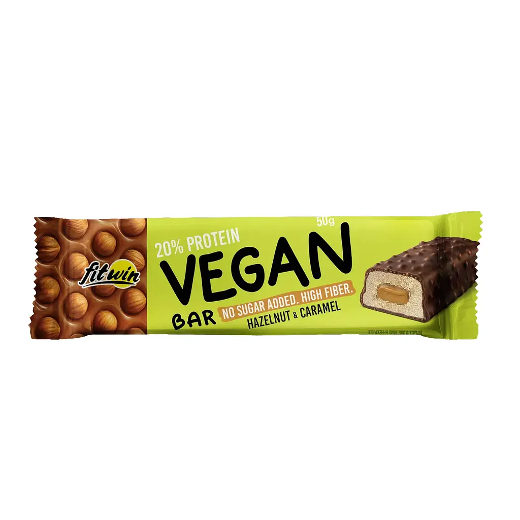 Рослинний білковий батончик Фундук та карамель FitWin (Vegan Bar) — 12 шт х 50 г