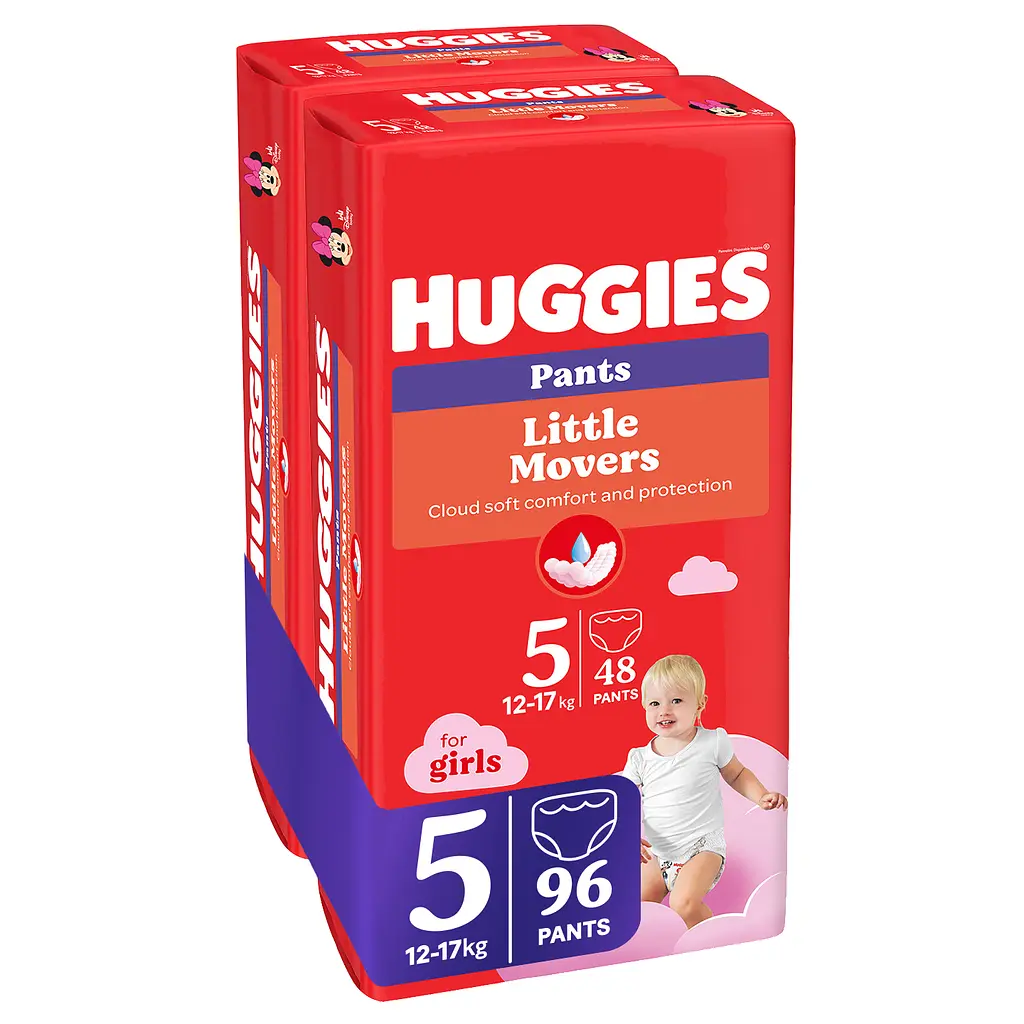 Набір трусиків-підгузків для дівчаток Huggies Little Movers Pants 5 (12-17 кг) Mega, 96 шт. (2 уп. по 48 шт.) - фото 2