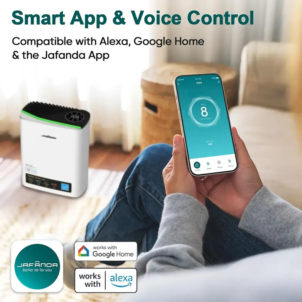 Очищувач повітря Jafanda JF239 HEPA з WiFi, для дому, спальні, великих кімнат, Alexa керування, фільтр з вугіллям і ароматерапія - фото 3