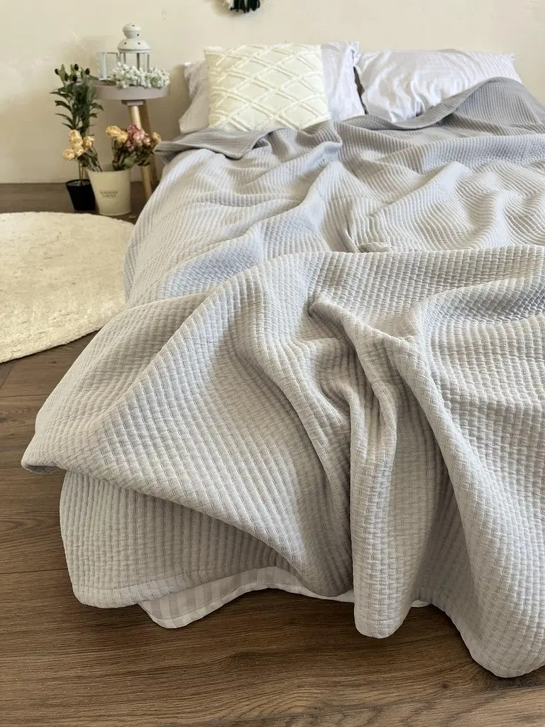 Покривало Zeintex Oslo бавовняне стьобане сіре 200х230 см - фото 7