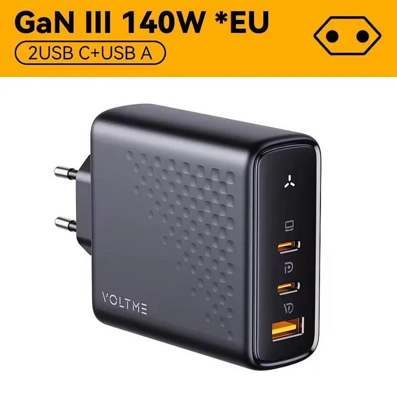 Зарядное устройство адаптер питания Voltme 140W GaN V1152 черный (вилка EU) - фото 2