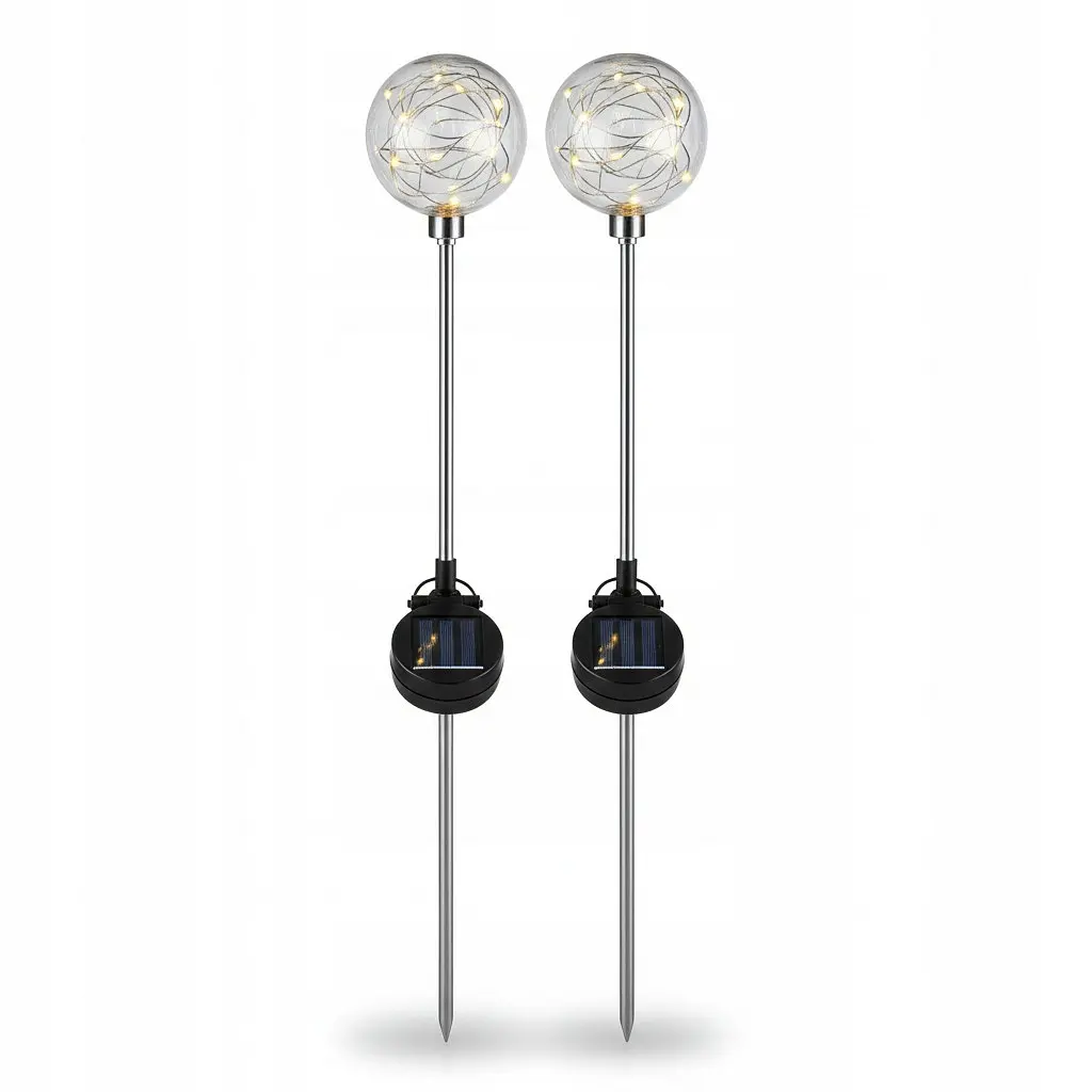 Садовий світильник SunLamp на сонячній батареї — куля 20 см, 20 LED, тепло-біле світло, 2 шт. - фото 2