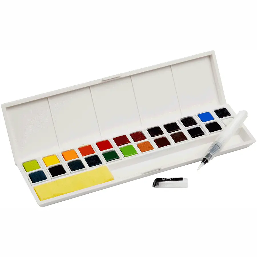 Набор Inktense Paint Pan 24 цвета + кисть с резервуаром Derwent - фото 4