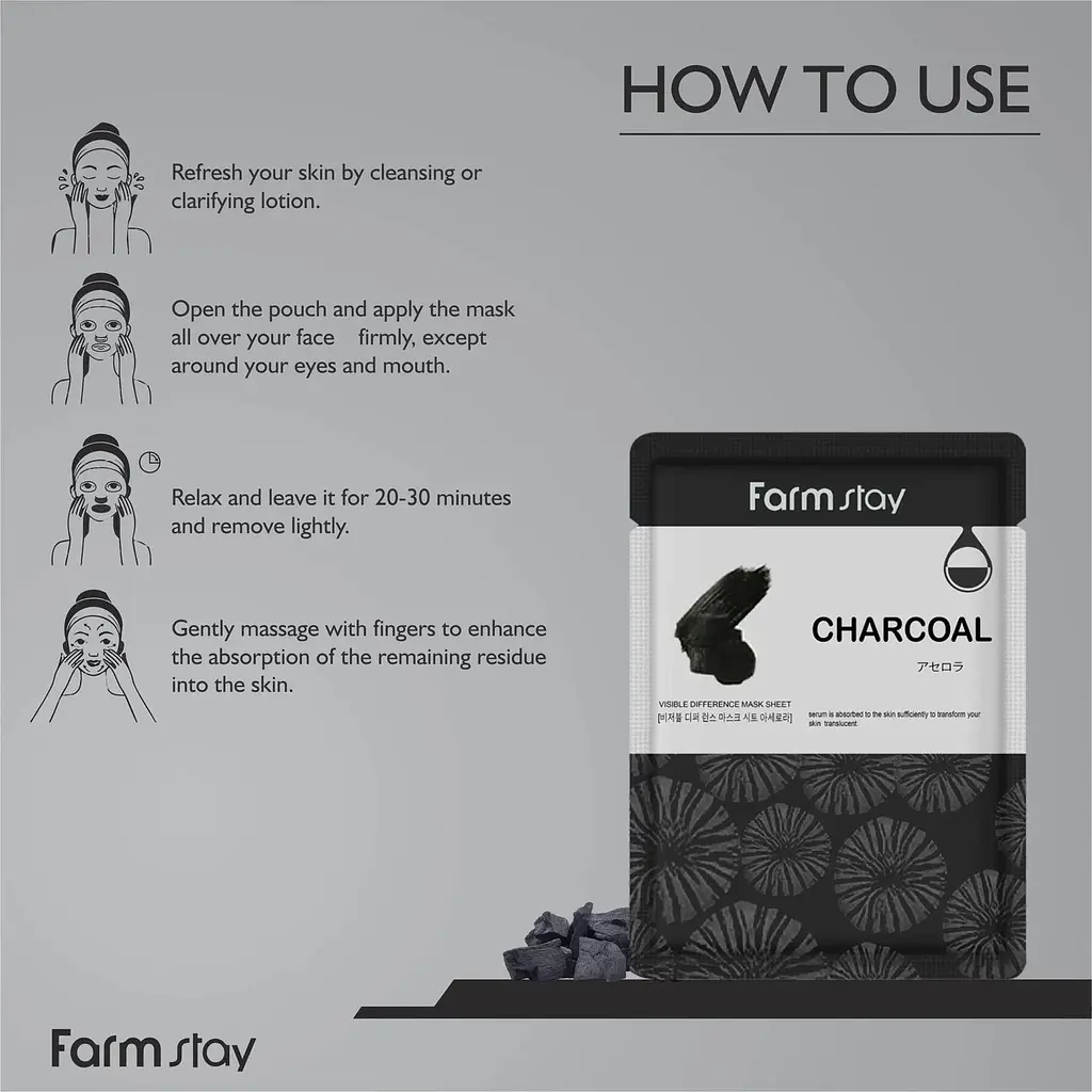 Маска для лица FarmStay Visible Difference Mask Sheet Charcoal с древесным углем 23 мл - фото 5