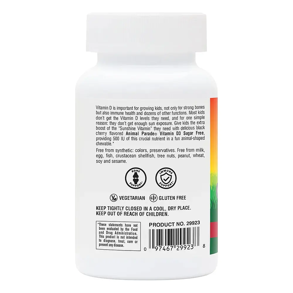 Вітамін D3 для дітей Natures Plus Animal Parade Vitamin D3 500 IU Sugar-Free, 90 жувальних таблеток без доданого цукру - Вишня - фото 3