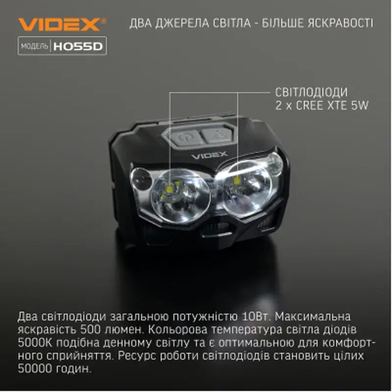 Налобний ліхтар Videx VLF-H055D 500Lm 5000K (VLF-H055D) - фото 4