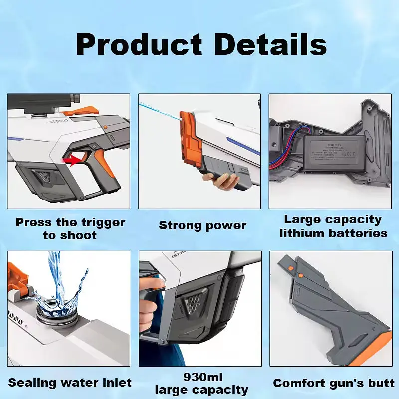 Водный акумуляторний автомат Water Gun 2307 (650ml) with lithium battery White - фото 4