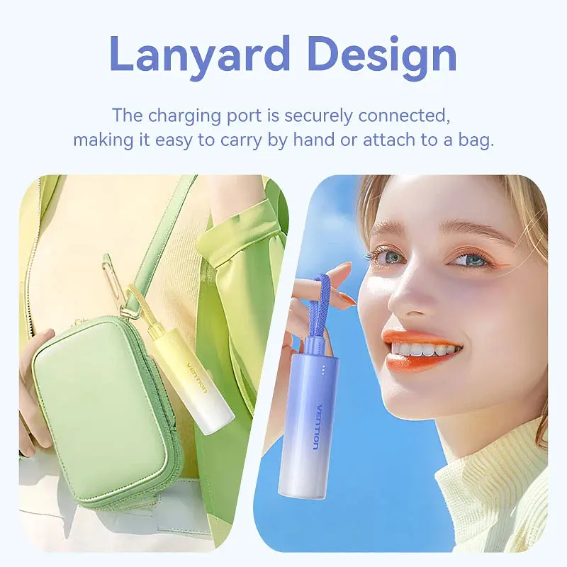Універсальна мобільна батарея Vention 5000mAh 20W PD, USB-C In/Out, Lightning In/Out, з cable, Gradient Жовтий - фото 5